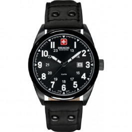 Bracelet de montre Swiss Military Hanowa 06-4181.13.007-Buckle-Studs-Black Cuir Noir 22mm